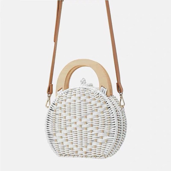 Zara Handbags - ZARA white wicker bag with top handle